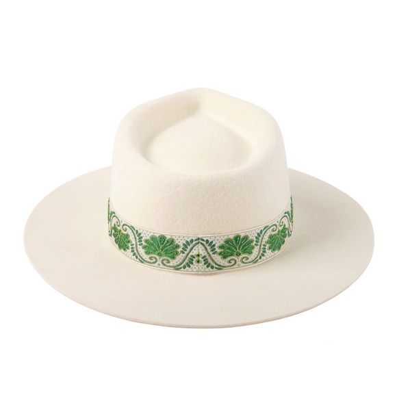 NWT Brand New In Box White Beverly Boho Floral Banded Wool Wide Brim Hat Fedora main image 7